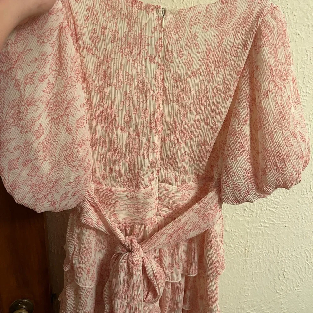 Elegant Pink Ruffle Midi Dress - Picture 7 of 9